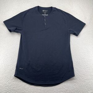BYLT DROP CUT HENLEY LUX SHIRT MENS LARGE BLUE SHORT SLEEVE